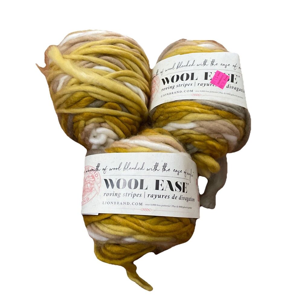 3 Lion Brand Wool-Ease Roving Stripes Daisy Marguerite 602 Super Bulky
